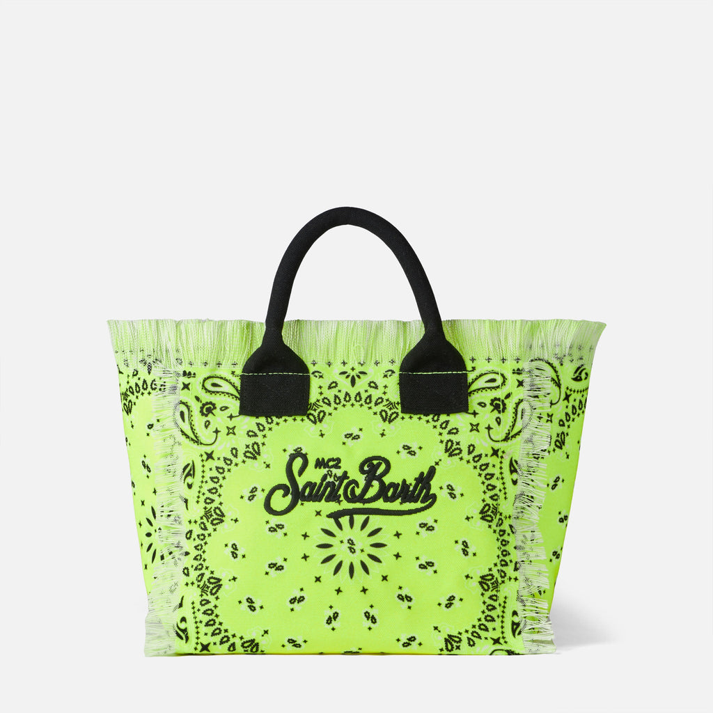 Bolso Colette amarillo fluorescente con estampado de bandana