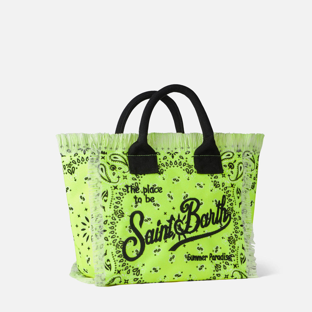 Bolso Colette amarillo fluorescente con estampado de bandana