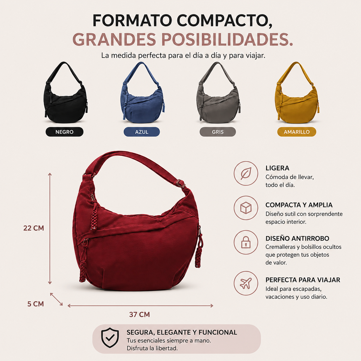 Elena | Bolso bandolera antirrobo