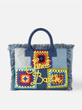 Bolso de hombro de tela tejido a crochet