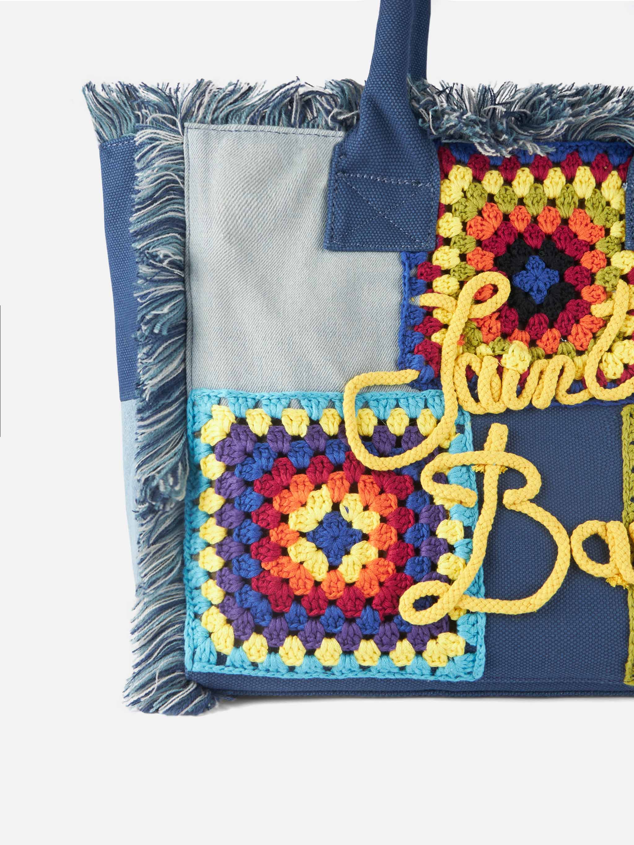 Bolso de hombro de tela tejido a crochet