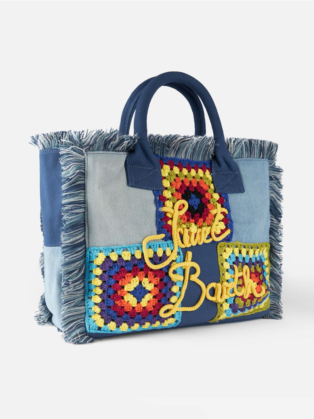 Bolso de hombro de tela tejido a crochet