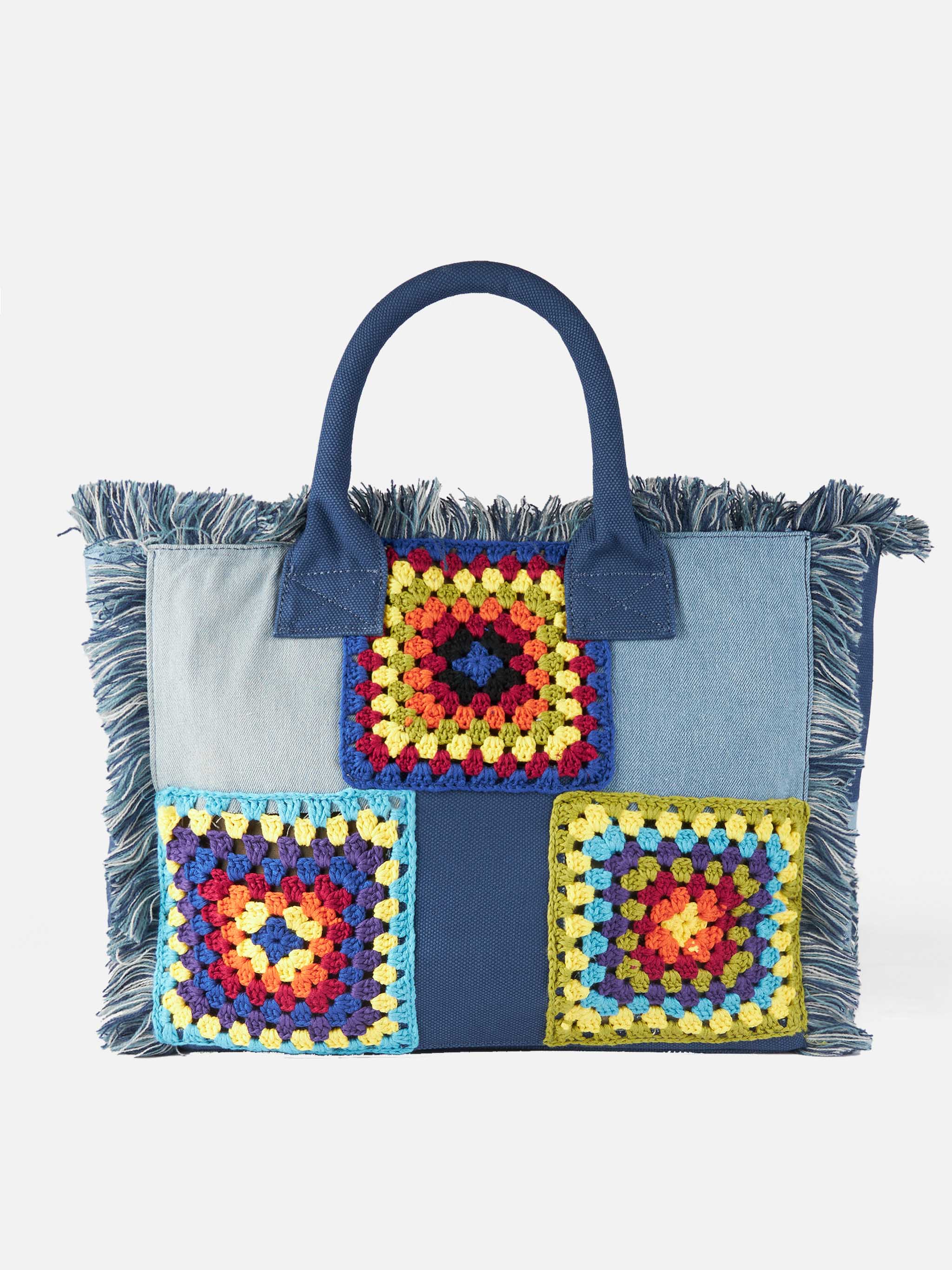 Bolso de hombro de tela tejido a crochet